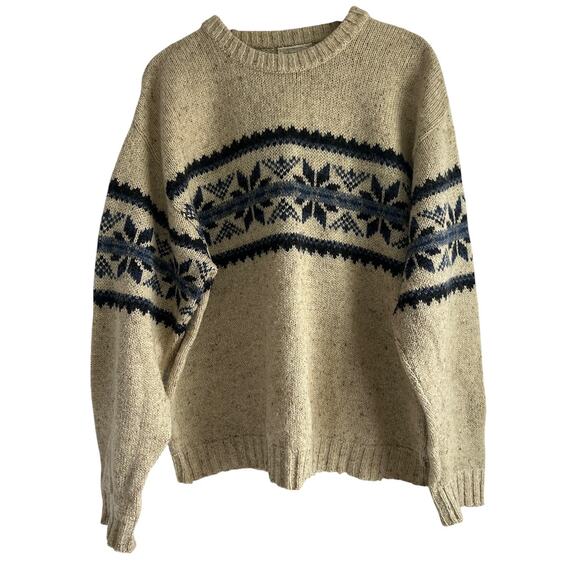 Vintage St Johns Bay Sweater Mens Large Beige Wool Blend Nordic Pullover USA 90s - Picture 1 of 6